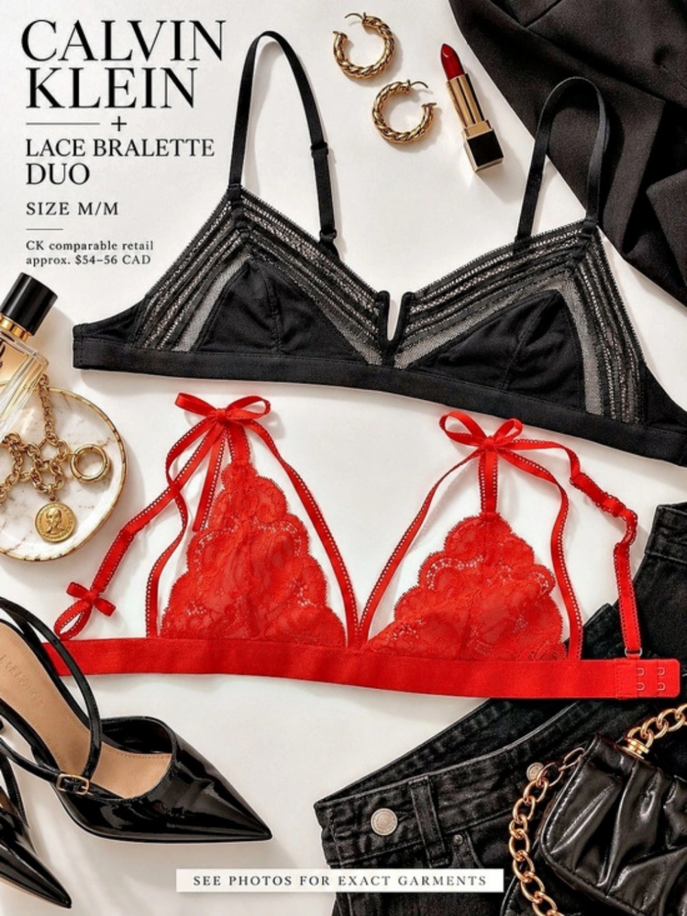 Calvin Klein Lace Bralette Duo Black & Red Medium